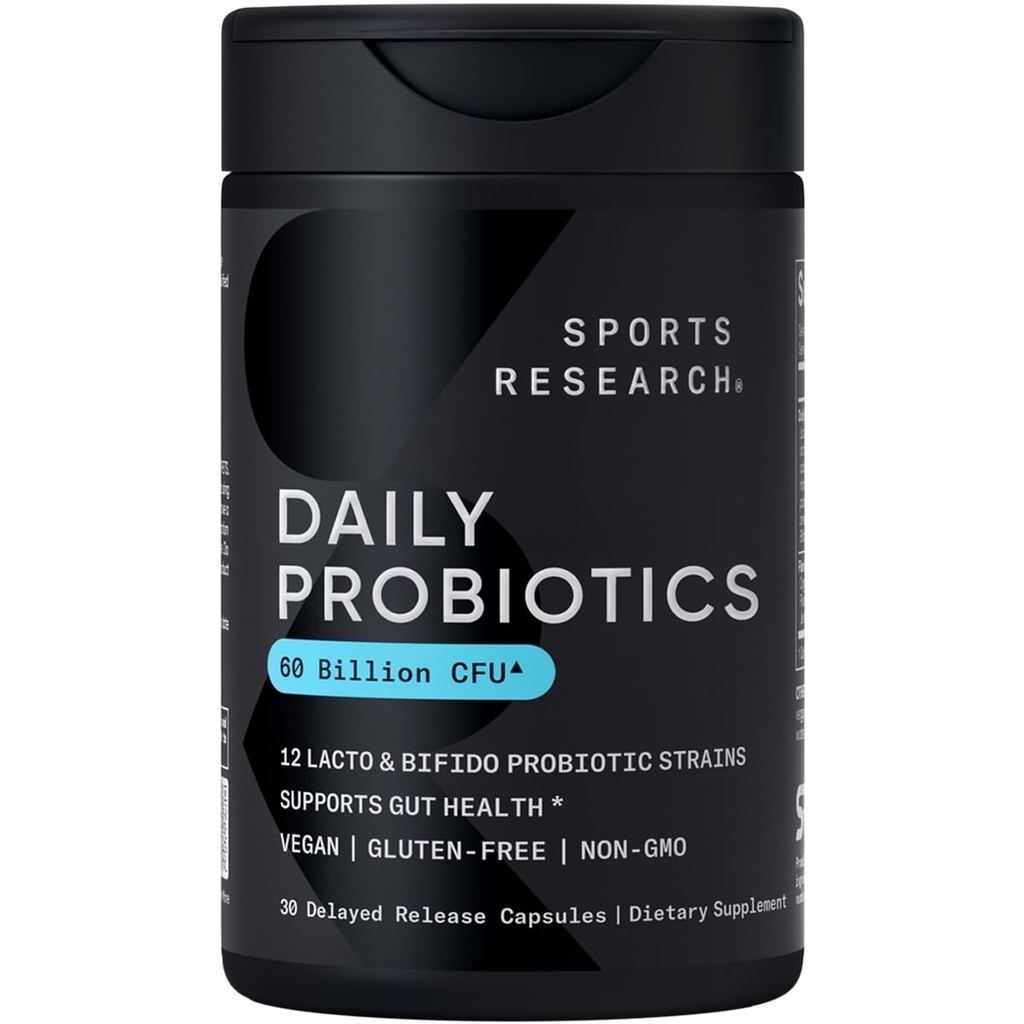מחקר ספורט יומי פרוביוטיקה עם Prebiotics, 60 מיליארד CFU - קפסולות טבעוניות עבור תמיכה בריאות וחוסן, Probiotics for Women & Men - Non-GMO מאומת וגלוטן חינם - 30 הרוזן הרוזן