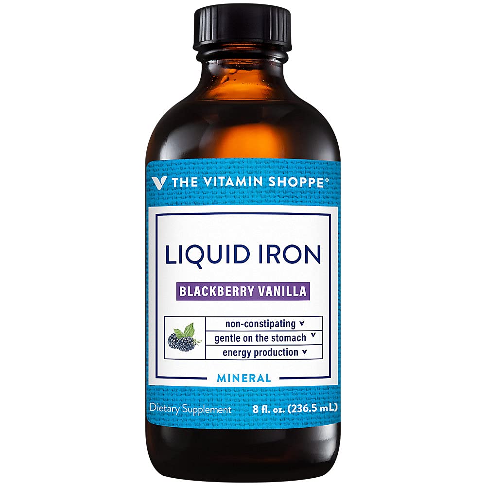 ויטמין Shoppe נוזל ברזל, BlackBerry Vanilla Flavored, בקלות Absorbed, non Constipating, Energy Production Immune Support (8 Fluid Ounces נוזל)