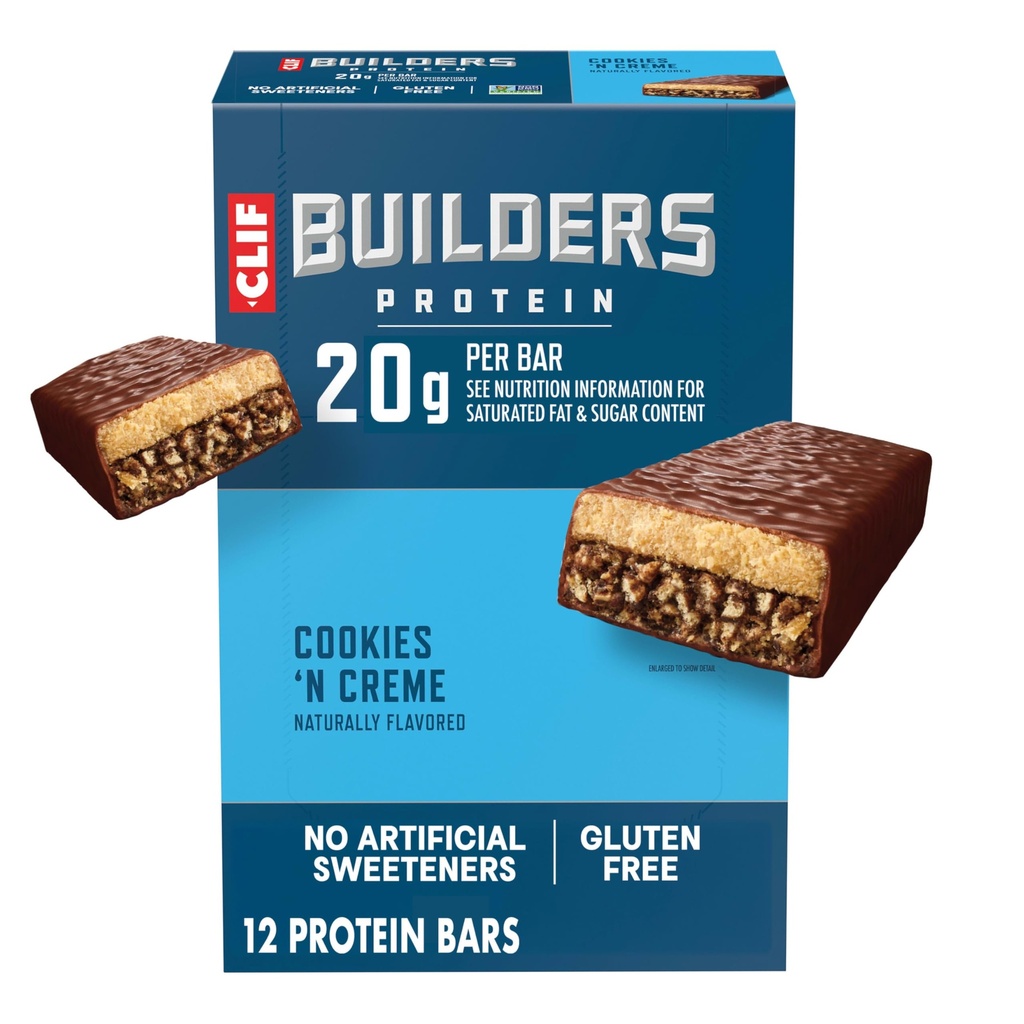 CLIF BUILDERS חלבונים Bars - עוגיות "n Cream Flavor - 20g Plant Based Protein - Gluten Free - non-GMO - Low Glycemic - No Artificial Sweeteners - 2.4 oz.