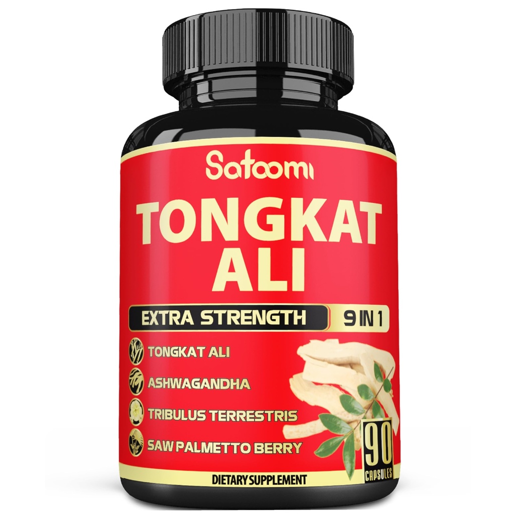 Satoomi 9in1 Tongkat Ali Root Extract - Ashwagandha, Tribulus Terrestris - 90 קפסולות במשך 3 חודשים - תמיכה כוח, אנרגיה ובריאות Immune
