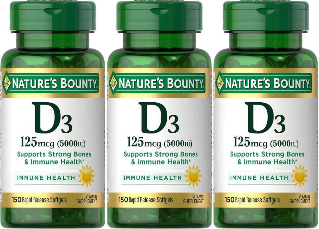 ויטמין D3 125 mcg-5000 IU Softgels, כוח מקסימלי 150 ea (חבילה של 3)