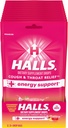 HALLS Relief + Energy Support, Strawberry Lemonade Cough Drops, 12 Bags of 25 טיפות (300 Total Drops)