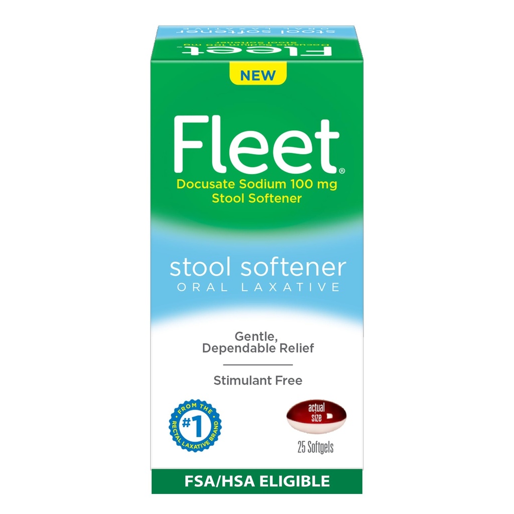 צי Stool Softener, Stimulant-Free Oral Laxative עבור Gentle ו-תלויה Constipation הקלה, 25 Count Softgels