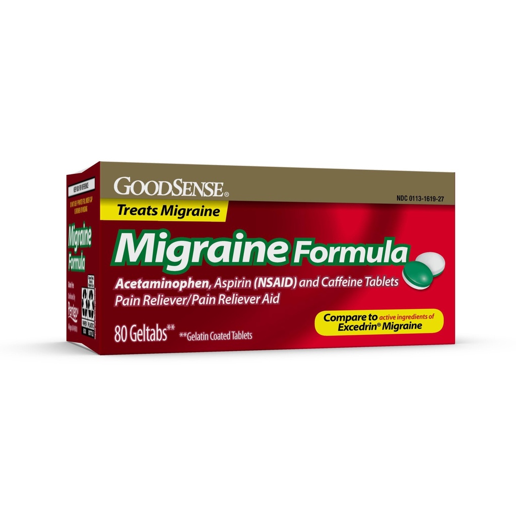 GoodSense Migraine Relief Geltabs, Acetaminophen, Aspirin (NSAID) וקפאין, 80 Count