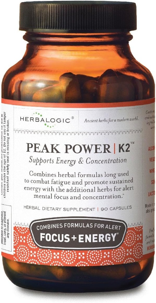 Herbalogic - Peak Power כמוסות - אנרגיה טבעית ו פוקוס - ריכוז הנפש מכיל ג'ינסנג ו Astragalus - 90 Cap Count