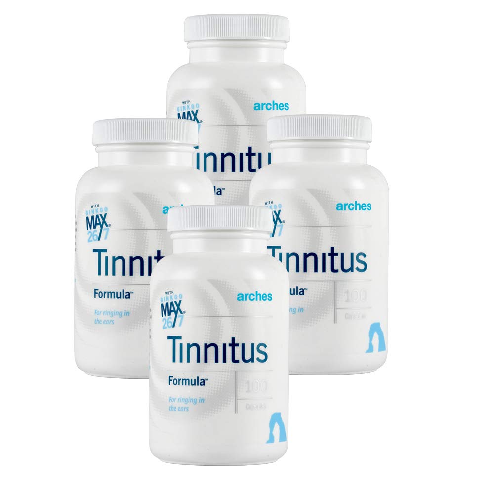 Arches Tinnitus Starter Kit - Now with גינקו מקס 26/7 - טיפול טבעי טינטון עבור הקלה מרינג אוזניים - 4 בקבוקים - 100 יום אספקה