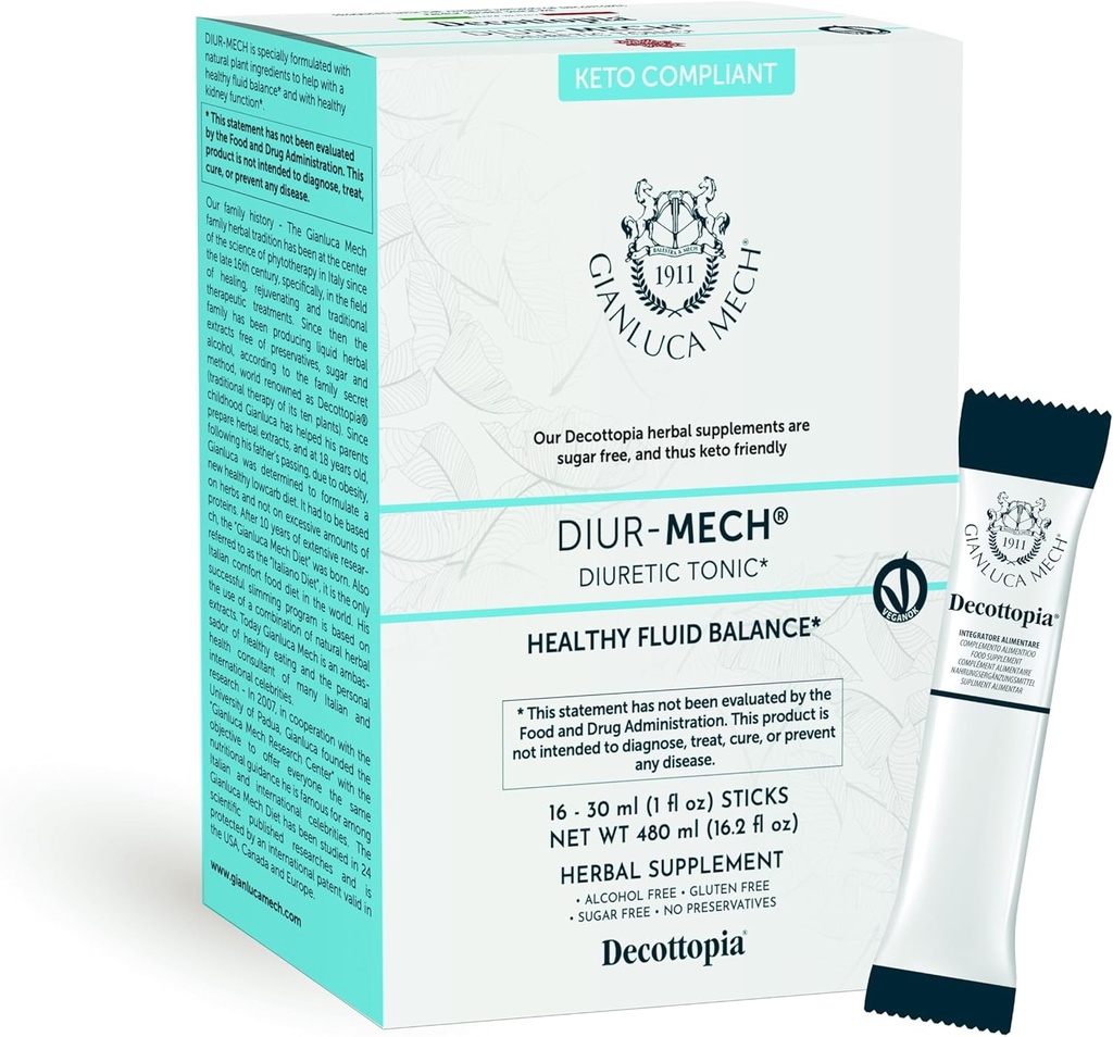 Gianluca Mech - Keto Compliant Diuretic טוניק עם הפונקציה Drainage של נוזלי גוף עם כיסוי סוסים, Diuretic ב Sticks, 16x30ml
