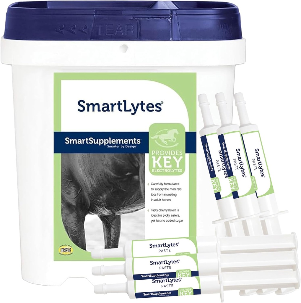 SmartEquine SmartLytes Horse Electrolyte אבקת תוסף ו SmartLytes להדביק את סוס אלקטרוליטטה פסטה 6 צינורות Bundle, עודד הידרה, מחלישים אלקטרוליטים, לא הוסיף סוכר