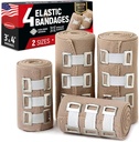 Premiumstad Bandage Wrap - 4pk (2x3in, 2x4in) + 12 קליפים אקסטרים - חזק קומפרסנדנד זעם עבור Wrists, Ankles, רגליים וברך