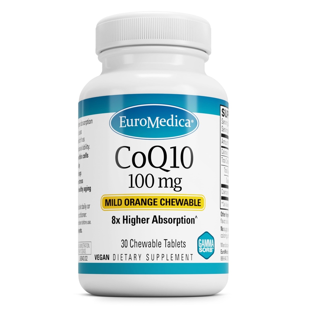 EuroMedica CoQ10 100 מ"ג - תוסף תמיכה באנרגיה סלולרית - תוספת גבוהה יותר Absorption CoQ10 Chewable - תוספת תזונתית לסיוע בריאות Aging & Brain Health - 30 טבליות Chewable