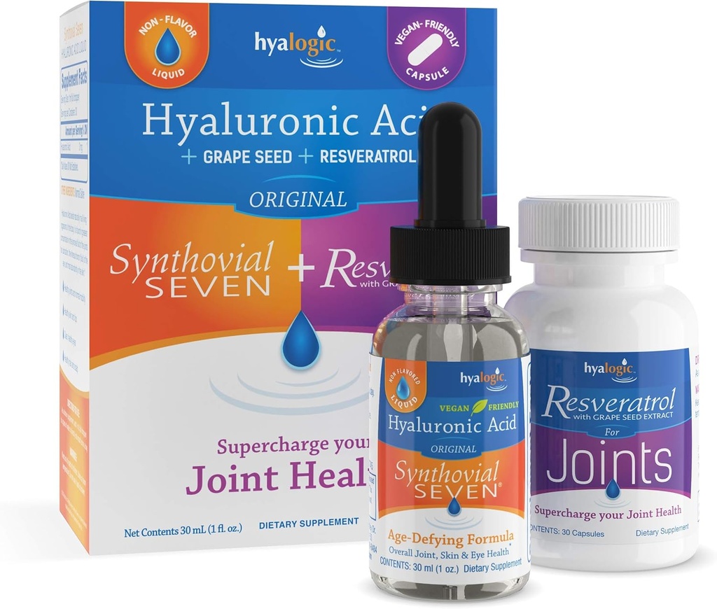 Hyalogic Synthovial Seven Hyaluronic Acid & Resveratrol כמוסות - HA Joint Support - טבעוני - 1 oz