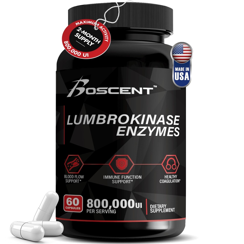תוסף Lumbrokinase 40 מ"ג (60 קפסולות) - פעילות מקסימלית 800,000 UI - Pure Lumbrokinase Enzymes Digestive אנזימים, עדיף מאשר sereptase Nattokinase תוסף, מעבדה נבדק, non GMO