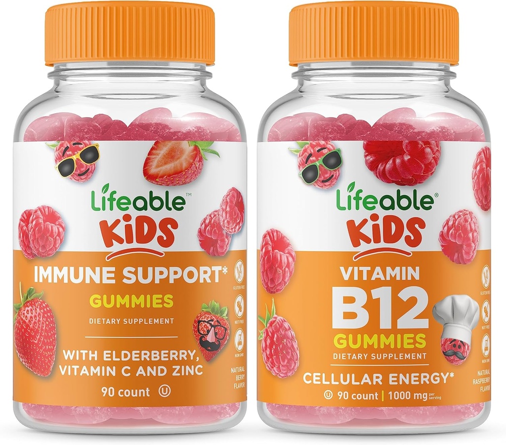 Immune תומך בילדים + ויטמין B12 ילדים, חניכיים בונדלה - גדול Tasting, ויטמין תוסף, Gluten Free, GMO חינם, Chewable Gummymymy