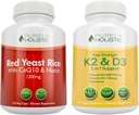 Purely Holistic Red Yeast Rice 1200mg עם CoQ10 & Niacin + ויטמין D3 5000 IU (125mcg) & K2 MK7 90mcg Bundle - 270 קפסולות צמחוניות - מיוצר בארה"ב
