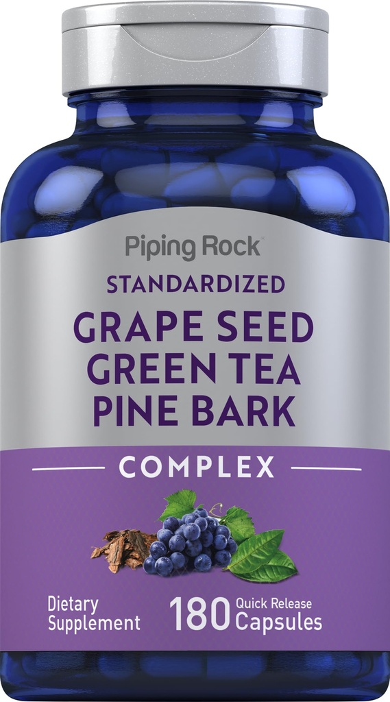 Piping Rock Grape Seed, Green Tea & Pine Bark Complex | 180 קפסולות | Non GMO, Gluten Free Supplement