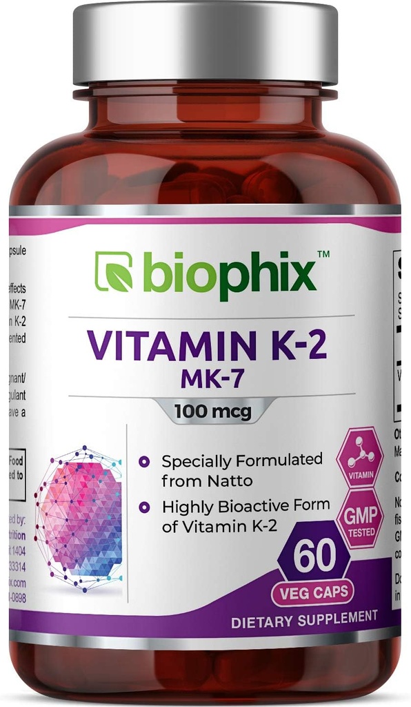 ויטמין Bphix K2 MK-7-100 mcg 60 Veg כמוסות - תומך חזק עצמות בריאות