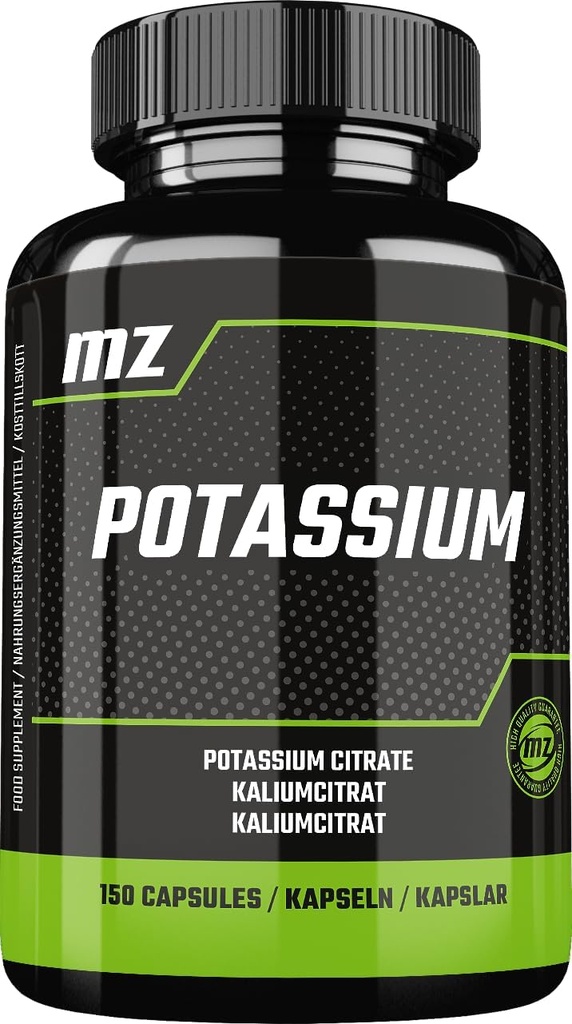 Potassium 365 מ"ג אורגני טופס Potassium Citrate - 150 קפסולות טבעוניות - 5 חודשים אספקה - תוספת דיאטה כדי לשמור על לחץ דם תקין ותפקוד שרירים - על ידי MZ