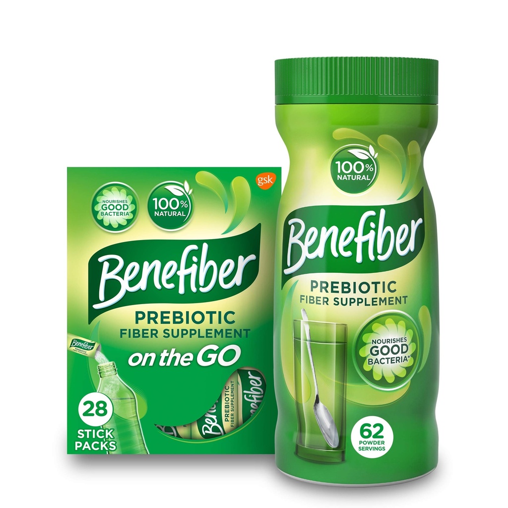 Benefiber Daily Prebiotic Dietary סיבים אבקת Stick Packs, 28 Sticks, 3.92 אוונסנס כל אחד ו Benefiber Daily Prebiotic Dietary Dietary Fiber, 62 משרתים / 8.7 דרישות