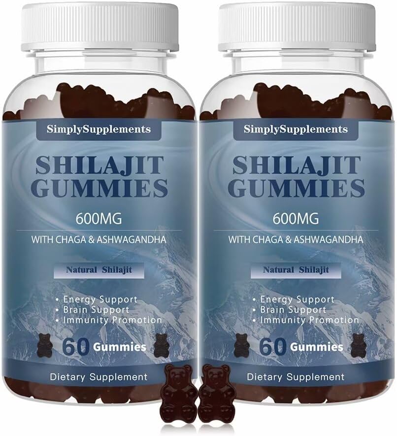 חניכיים Shilajit 600 מ"ג, תוסף Shilajit עם Trace מינרלים & Fulvic Acid עבור אנרגיה ו- Immunity תמיכה, אורגני Shilajit Resin for Men & Women, טבעוני, 60mies (2 Pack)