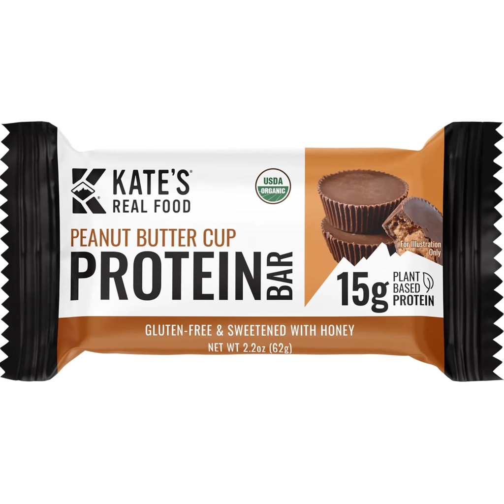 Bars חלבון מזון אורגני אמיתי של קייט - (Peanut Butter Cup, 2.2 oz, Pack of 12) - צמחי מבוסס חלבון ברים - Gluten Free, Soy Free, Non GMO, Whole Grains, All Natural Grains