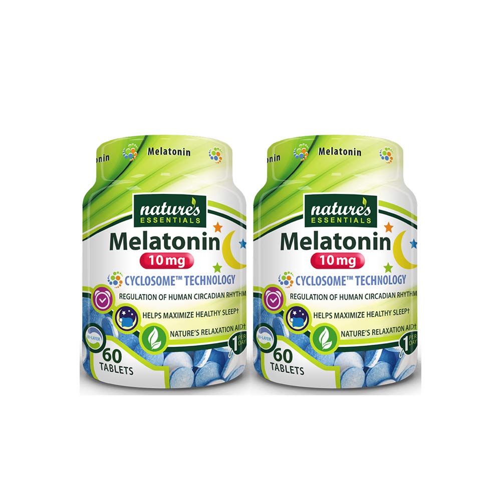 NATURESENTIALS מלטונין 10 מ"ג | Immediate & Extended Release | Advanced Cyclosome Liposomal Delivery | Non-GMO, Gluten Free, Vegetarian | 60 טבליות (2 Pack)