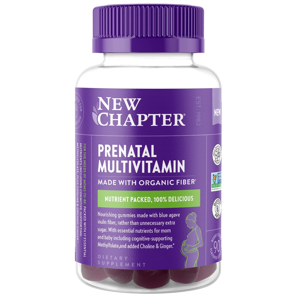 New Chapter Prenatal Multivitamin Gummies - 67% פחות סוכר, חניכיים טרום לידתיות עבור אמא & תינוק בריא עם Methylfolate, ויטמין D3, Choline + ג'ינג'ר, non-GMO, Gluten Free, ברי Citrus, 90ct, 90ct, 90ct, 90ct Ttrus, 90ct