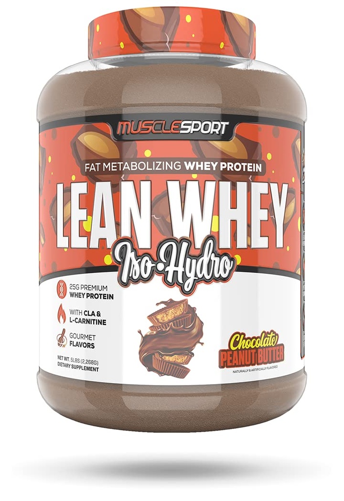 אבקת חלבון שרירי Lean Whey Revolution - Whey חלבון Isolate - Low Calorie, Low Carb, שומן נמוך, פלאברס מדהים - 25g חלבון per Scoop - 5lb שוקולד בוטנים