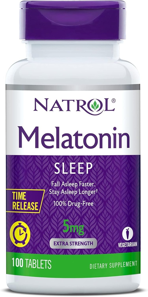 Natrol Time-Release Melatonin 5 מ"ג, תוספת תזונתית לשינה שקטה *, 100 טבליות (Pack of 2), 200 יום אספקה