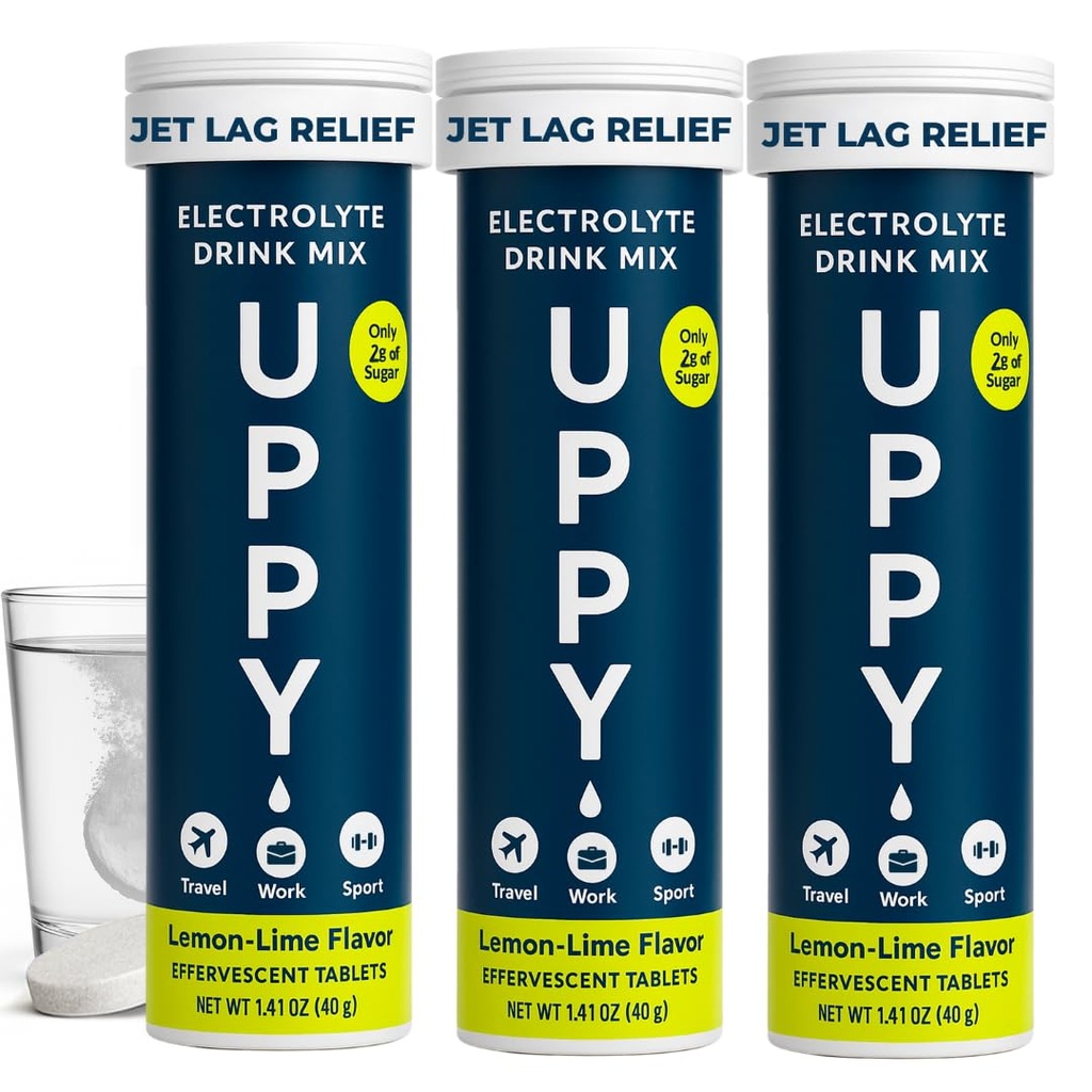 Uppy! Lemon-Lime Electrolyte hydrotion Tablets - 30 Count (3x10) - Dissolves in Water for Rapid Rehydration - For Travel, Sports & Festivals - Portable Electrolyte Wellness Drink