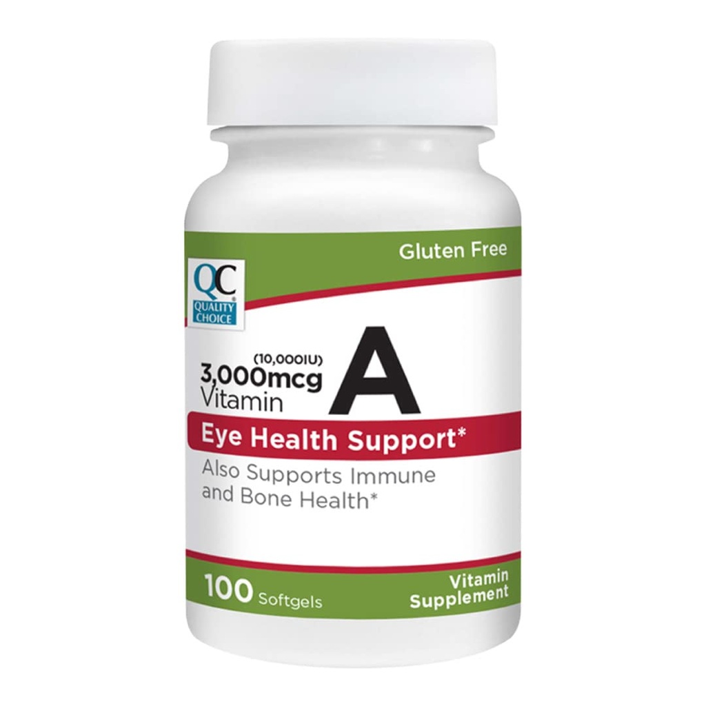 ויטמין איכות A 3000 mcg (10,000 IU) Softgels. תומך במערכת החיסון, חזון ותפקוד העצם. High Potency Palmitate Formula 100 Softgels