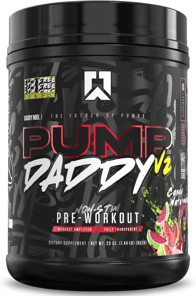RYSE Pump Daddy V2 Pre Workout אבקה - Noel Deyzelחת - Candy Watermelon - Non-Stim Supplement with Citrulline, Creatine ו- Betaine for Pumps, Endurance and Power - 40 משרתים