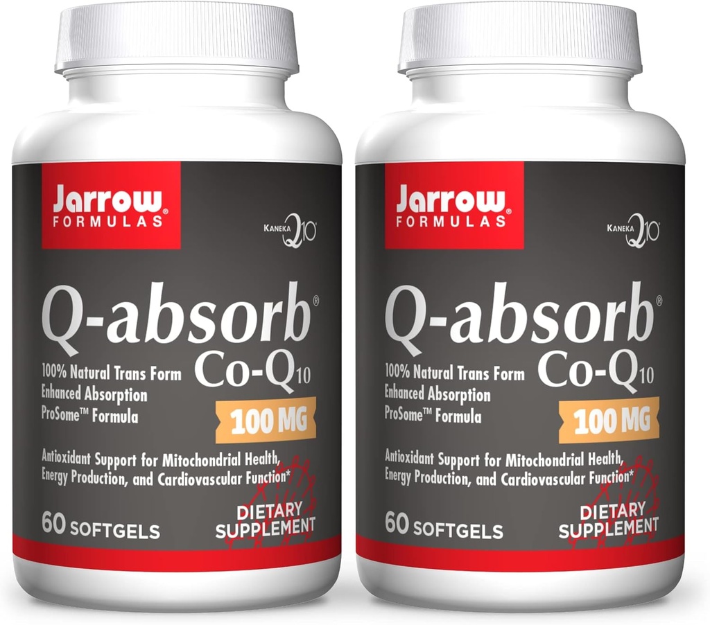 Jarrow Formulas Q-Absorb Co-Q10 100 מ"ג - 60 Softgels, Pack of 2 - High Absorption Co-Q10 - תמיכה אנטי-חמצן בייצור האנרגיה של Mitochondrial ו- Cardiovascular Health - עד 120 המשרתות הכוללות