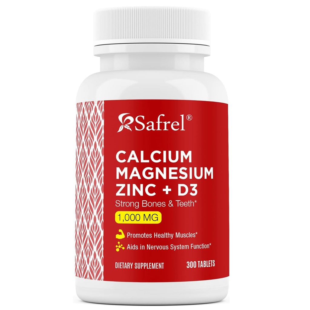 Saprel Calcium Magnesium Zinc עם ויטמין D3, 300 טבליות - Calcium 1000 מ"ג, Magnesium 400 מ"ג, Zinc 20 מ"ג ו- D3 600 IU לשרת