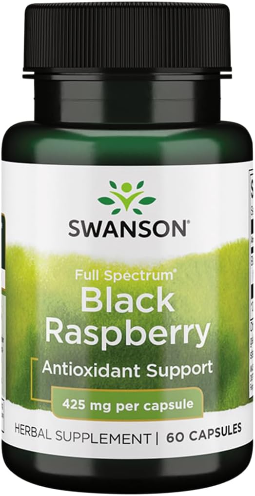 Swanson Black Raspberry - תוסף צמחי לקידום תמיכה כללית של בריאות - מקור טבעי של פלבונואידים ווויטמין C - (60 קפסולות, 425 מ"ג כל אחד)