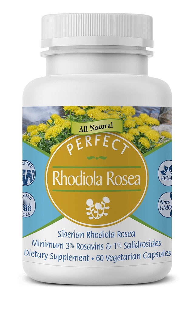 תוספת מושלמת Rhodiola Rosea, for Better Focus, Energy, and Stress Relief, Optimal 3% Rosavins to 1% Salidroside Ratio, מתאם טבעי - 60 קפסולות ירקות
