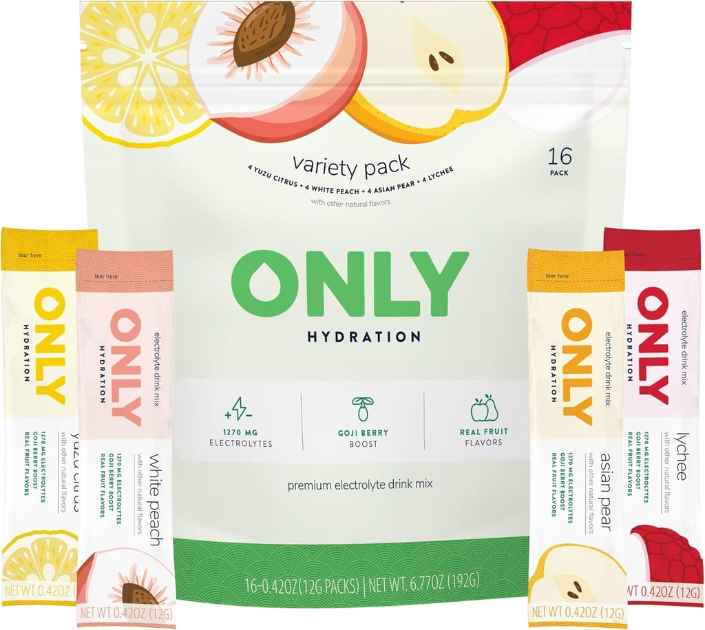Variety Pack 1270 מ"ג אבקת אלקטרוליט - 3g סוכר - Monk Fruit Sweetener - No Artificial Flavors - Superfood Goji ברי - ויטמין C, B6, B12 - On-The-Go Sticks - 1 Packets)