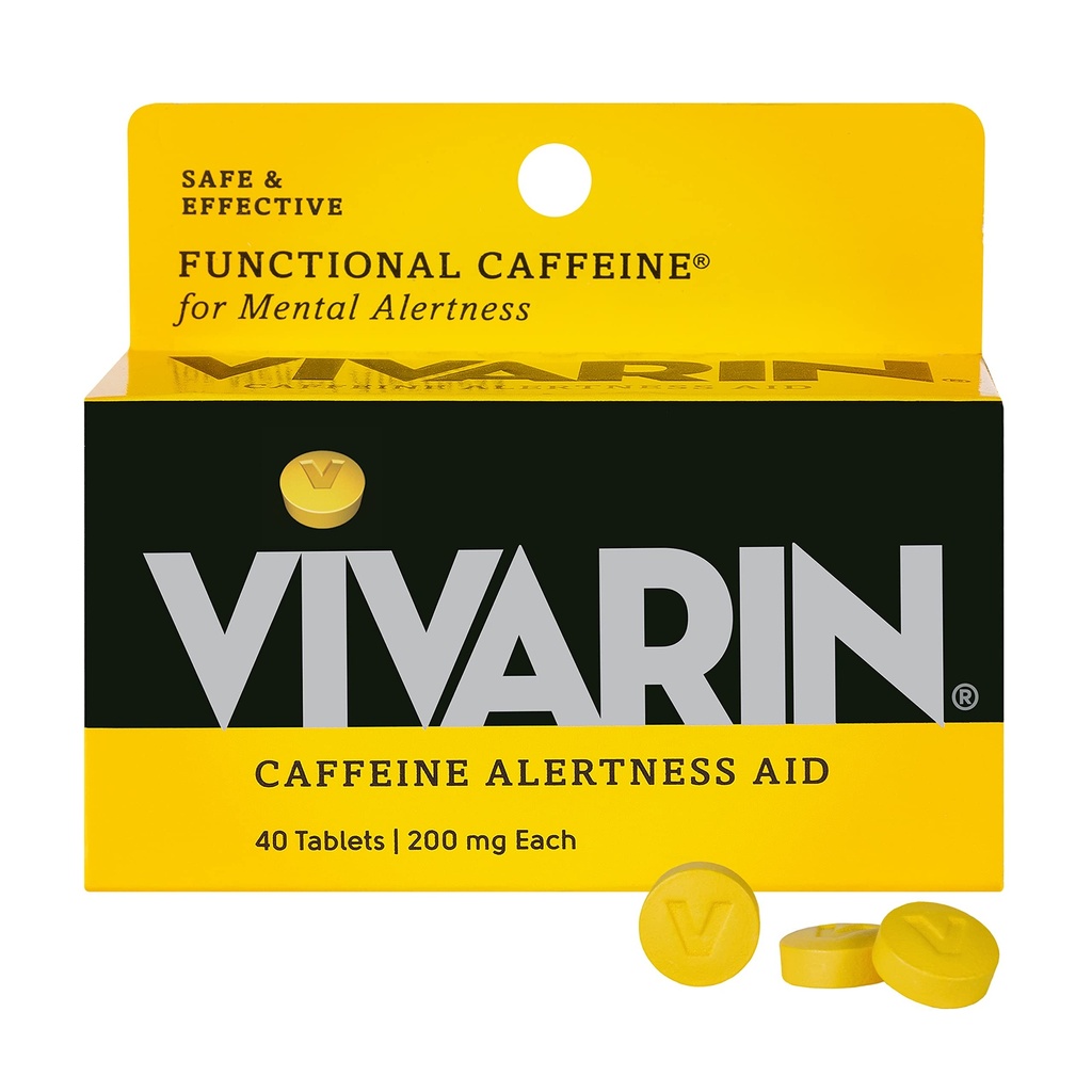 Vivarin, Caffeine Pills, 200mg Caffeine per Dose, בטוח ויעיל לעזור לך להישאר ער, לא סוכר, קלוריות או רכיבים נסתרים, אנרגיה, 40 טבליות