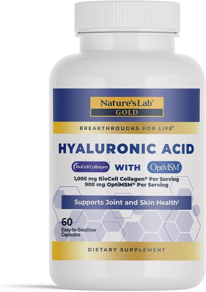המעבדה Hyaluronic Acid עם Biocell Collagen ו- MSM - הידרציה בעור, בריאות משותפת - 60 קפסולות (20 יום אספקה)