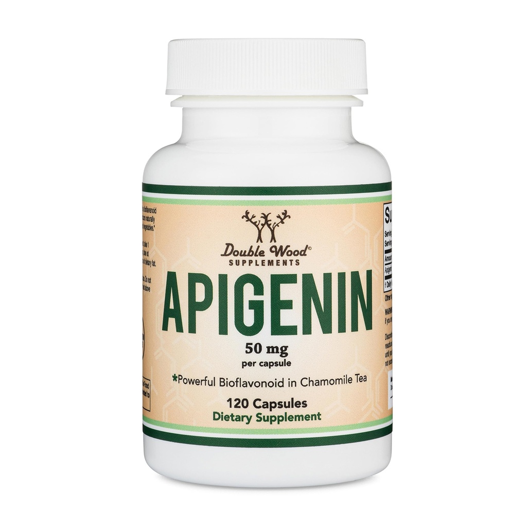 תוסף Apigenin - 50 מ"ג לקפסולה, 120 ספירה (Powerful Bioflavonoid Found in Chamomile Tea forlaxation, Sleep, and Mood) Senolytic Flavonols for Aging (Gluten Free) על ידי Double Wood