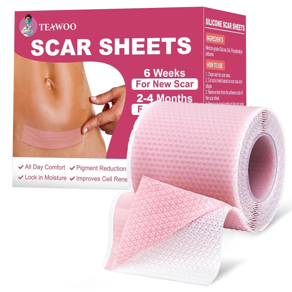 Silicone Scar Sheets,Silicone Scar for Surgical Scars, C-Section,Tummy Tuck,Keloid Bump Removal, Face Tape for Wrinkles Overnight (1.6"X" רול-1.5Migment Reduction-Pink)