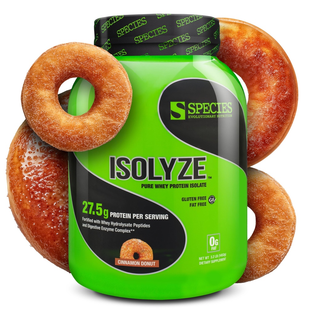 אכילת מינים Isolyze אבקת חלבון Whey, 100% Whey Isolate עבור בניין שרירים, 27.5g חלבון Per Scoop, No Sugar & Low Fat (Cinnamon Donut, 44 משרתים)