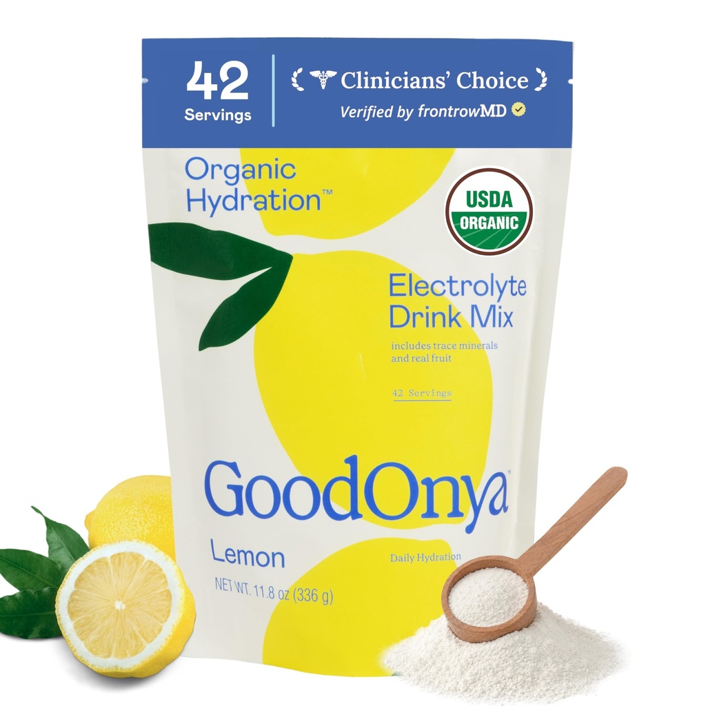 HiODONYA Organic hydrolyte Drink Mix, אבקת הידרציה אורגנית, non-GMO, Biochecked Glyphosate חינם, סוכר נמוך, Lemonade Flavor, no artificial Flavors, 42 משרתים