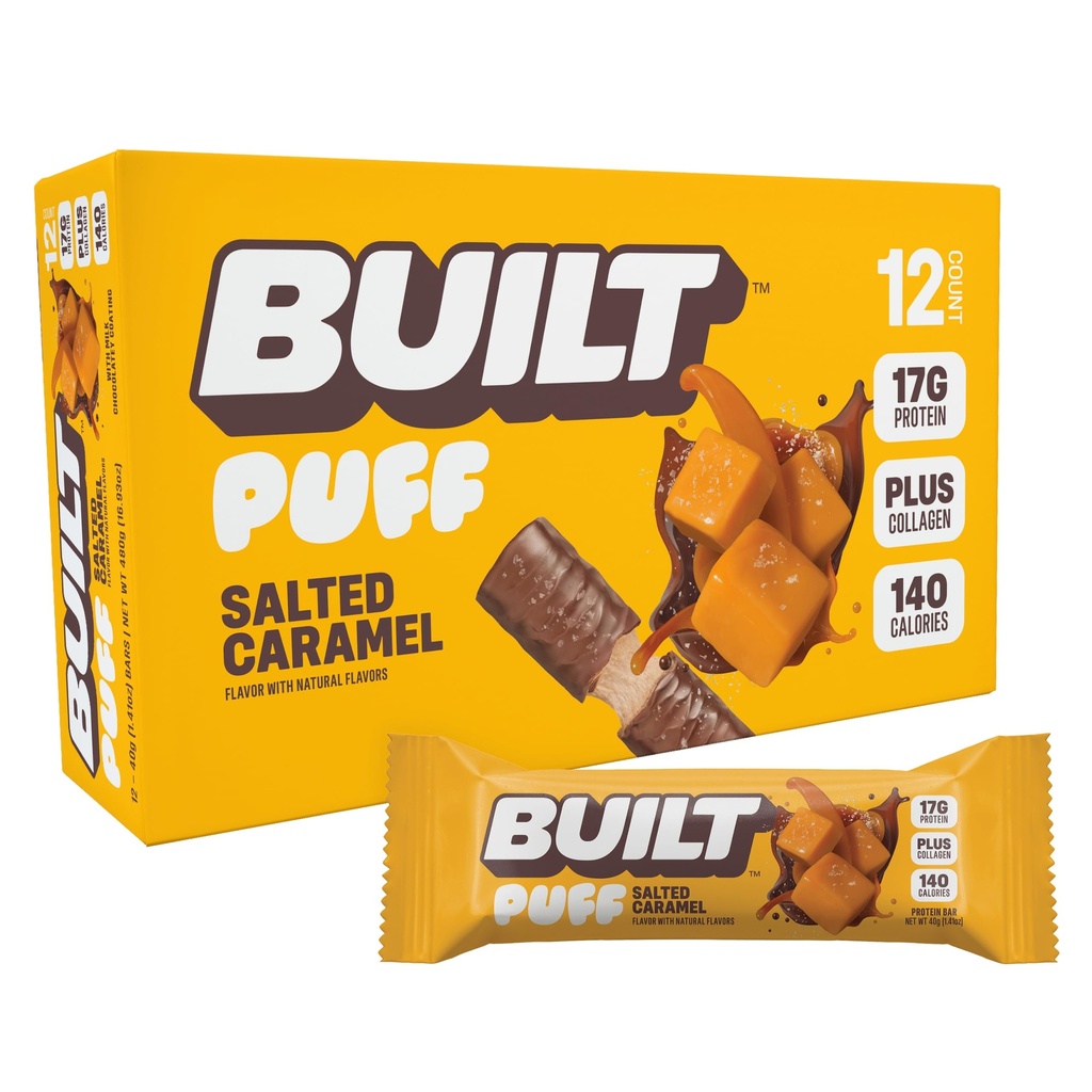 נבנה בר, Puff חלבונים Bars, Salted Karamel Puff, 17g חלבונים חטיפים, On-The-Go Bars, רק 140 קלוריות, 6g סוכר, Collagen, Gluten Free, 12 Count