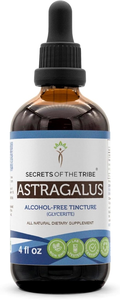סודות של השבט Astragalus Tincture אלכוהול חינם לחלץ, Astragalus (Astragalus membranaceus) Dried Root (4 FL OZ)