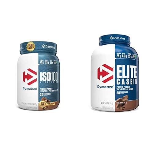 Dimatize אבקת חלבון ISO100 hydrolyzed חלבון, 25 גרם של 100% Whey Isolate חלבון, שוקולד Gourmet, 20 משרתות אבקת חלבון עלית סידן, 100% Micellar Casein, שוקולד עשיר, 4 פאונד