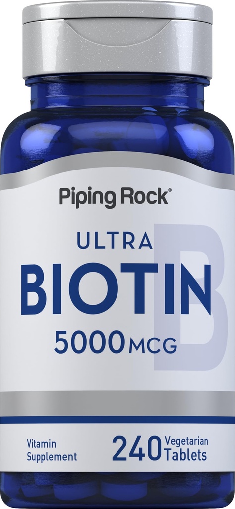 Piping Rock Biotin5000mcg | 240 טבליות | תוספי ויטמין Beauty | Vegetarian, non-GMO, Gluten Free