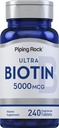 Piping Rock Biotin5000mcg | 240 טבליות | תוספי ויטמין Beauty | Vegetarian, non-GMO, Gluten Free