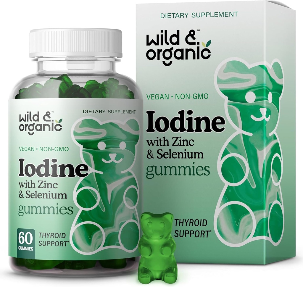 Wild & Organic Iodine Gummies 250mcg - Immune Support Complex w/Potassium Iodide - Selenium Zinc Iodine תוסף עבור Immunity & תמיכה כוללת - 60 טבעוני, חניכיים מבוססות Pectin-מבוססות