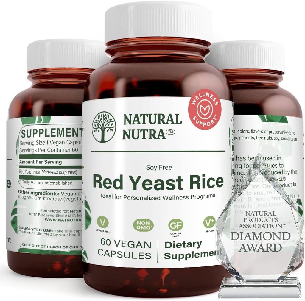 Natural Nutra Red Yeast Rice Extraction, Cardiovascular Support, Helps Enhance Immunity, Helps Keep Body Fats & Heart Health, שיפור, תוסף חינם Gluten, 600 מ"ג 60 קפסולות (3 Pack)