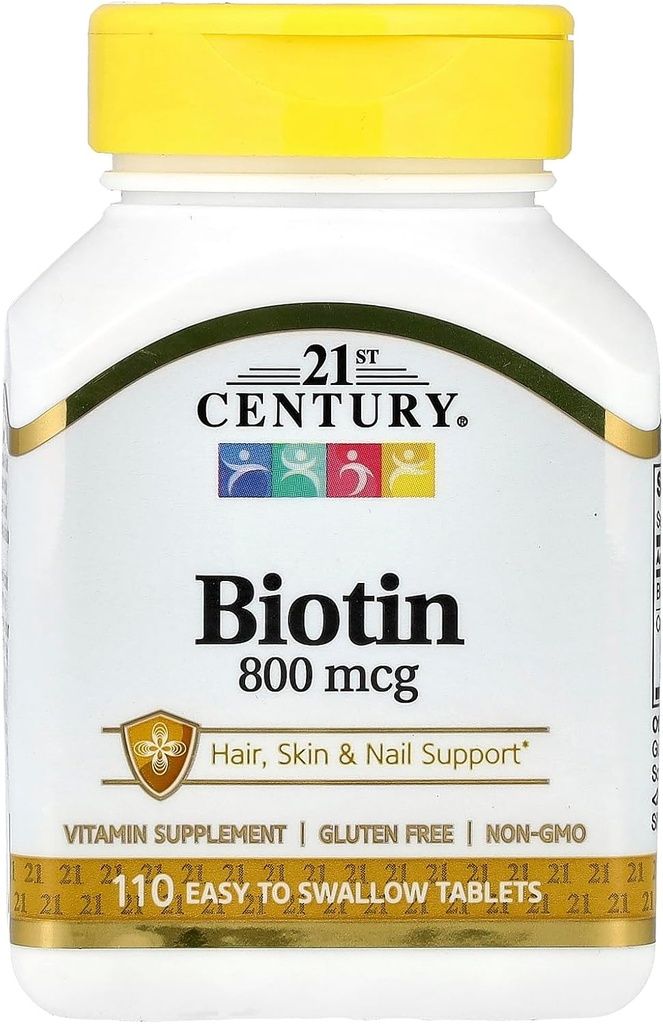 טבליות ביוטין במאה ה-21, 800 mcg, 110 Count (Pack of 3)